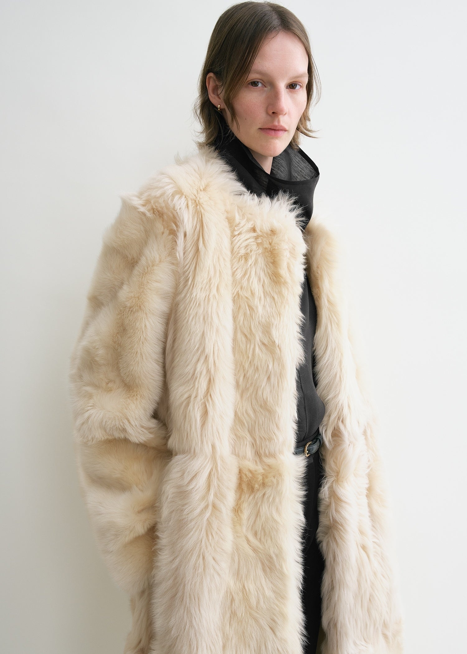 Silky shearling coat eggnog - 5