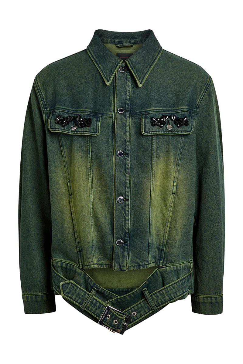 Simone Rocha Simone Rocha Multi Belt Waist Tail Denim Trucker Jacket W/ Emb Green outlook