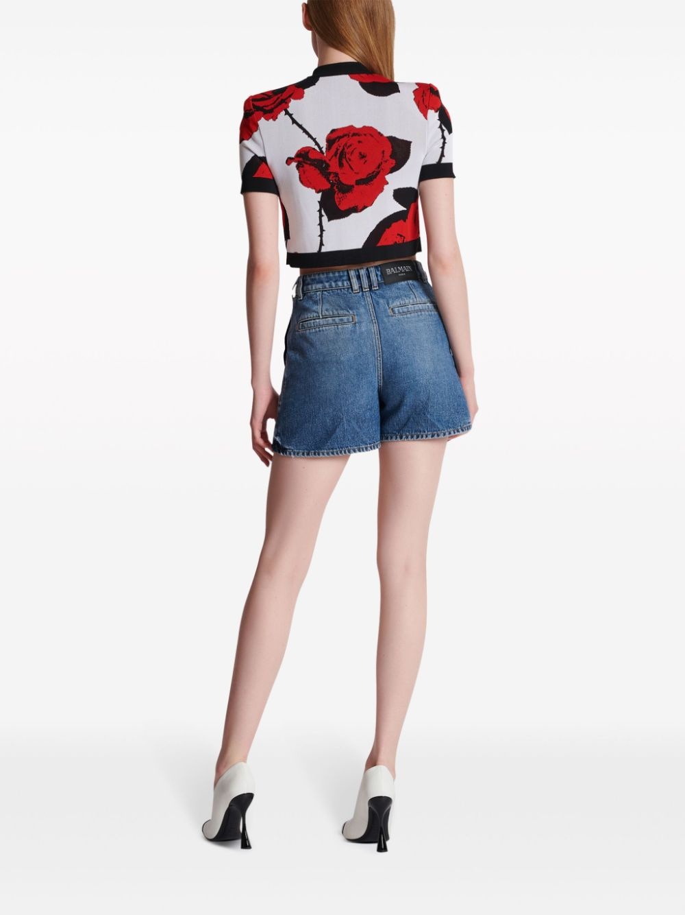 floral-jacquard cropped cardigan - 5