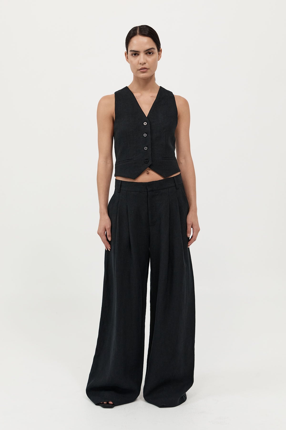 Tailored Linen Pants - Black - 3