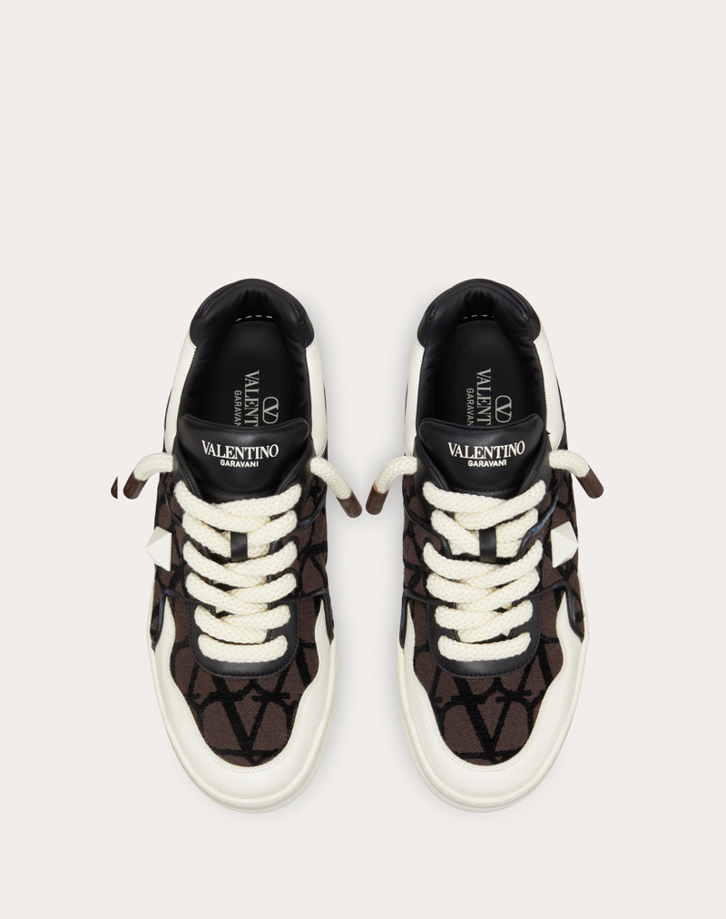 ONE STUD XL LOW-TOP SNEAKER IN NAPPA LEATHER AND TOILE ICONOGRAPHE FABRIC 4
