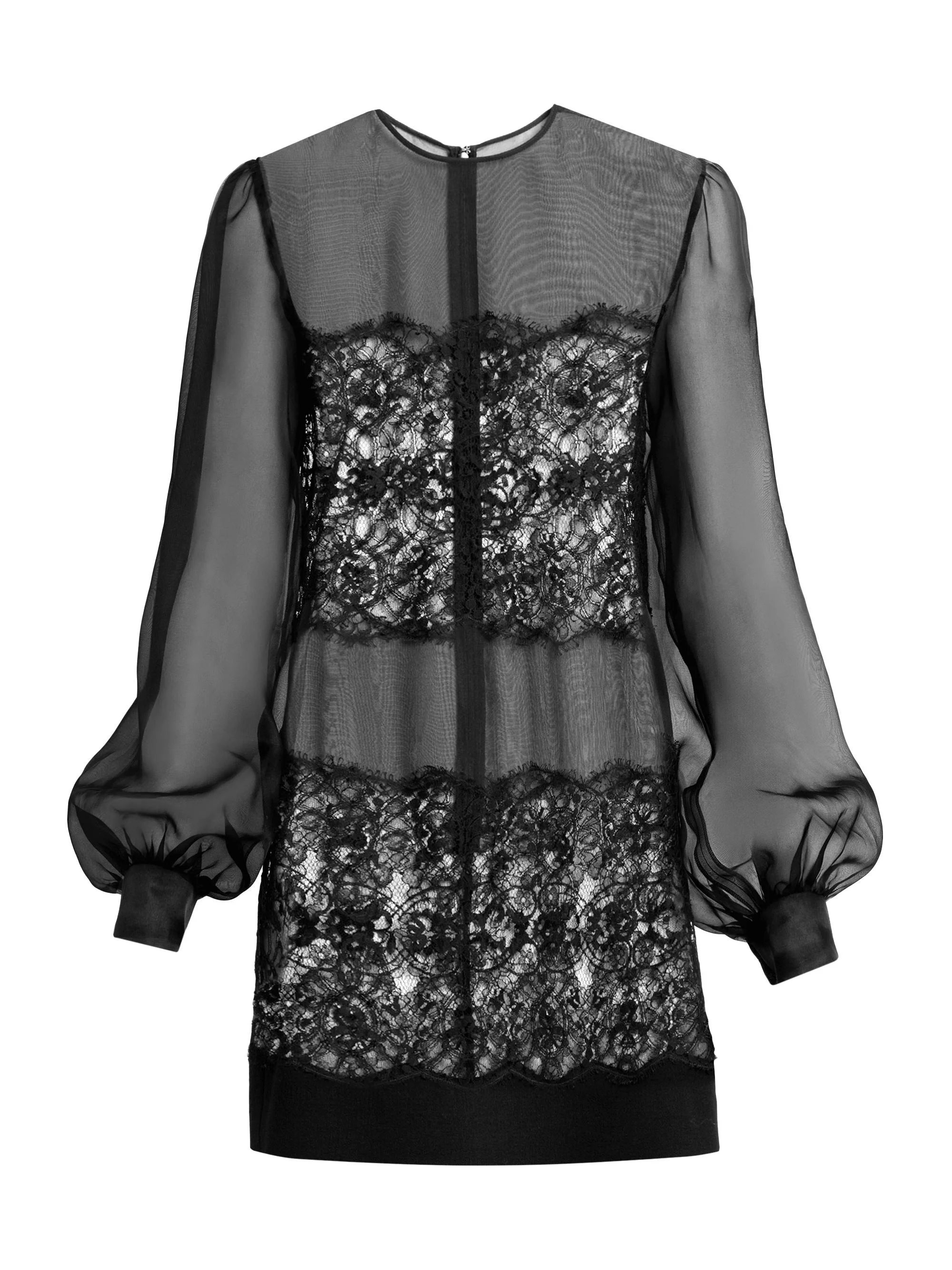 Women's Organza Lace-Panel Minidress - Nero - 1