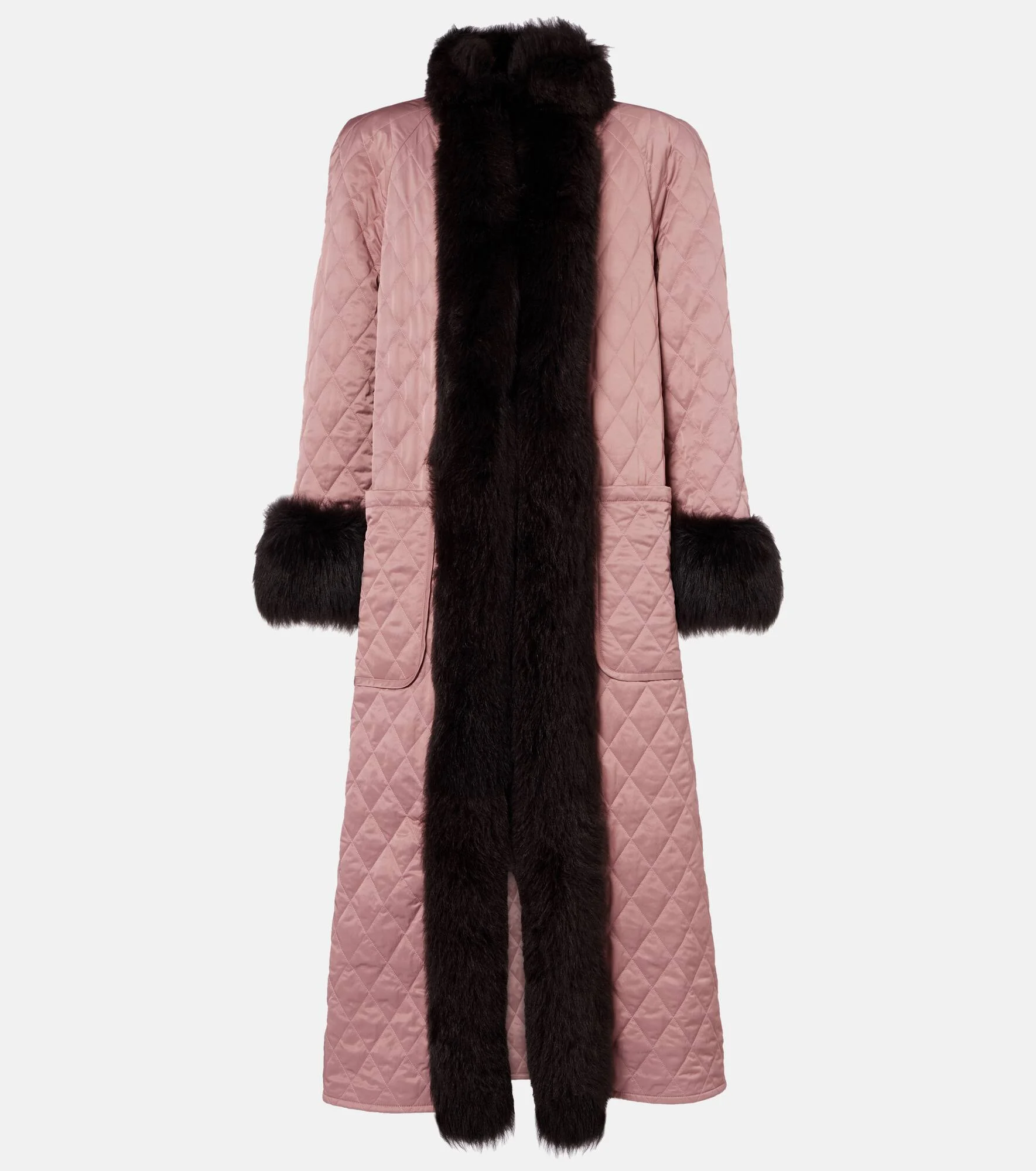 Quilted shearling-trimmed satin coat - 1