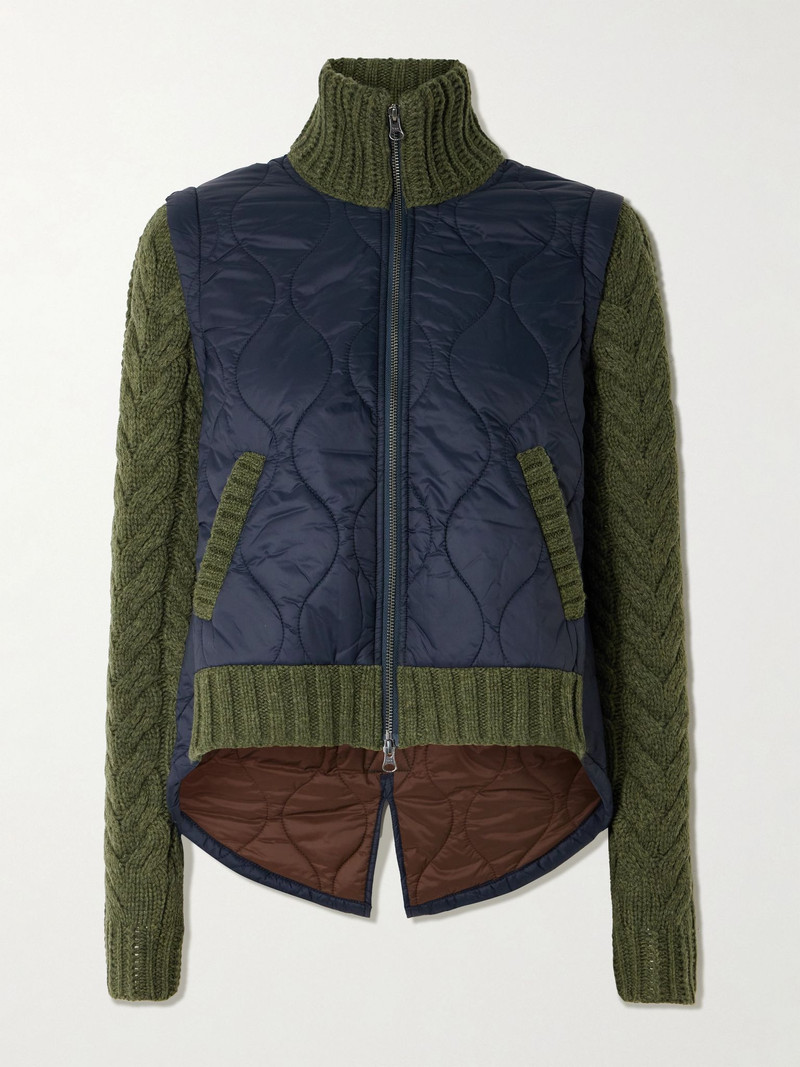 Patra cable-knit wool-blend and quilted shell jacket Multi 1