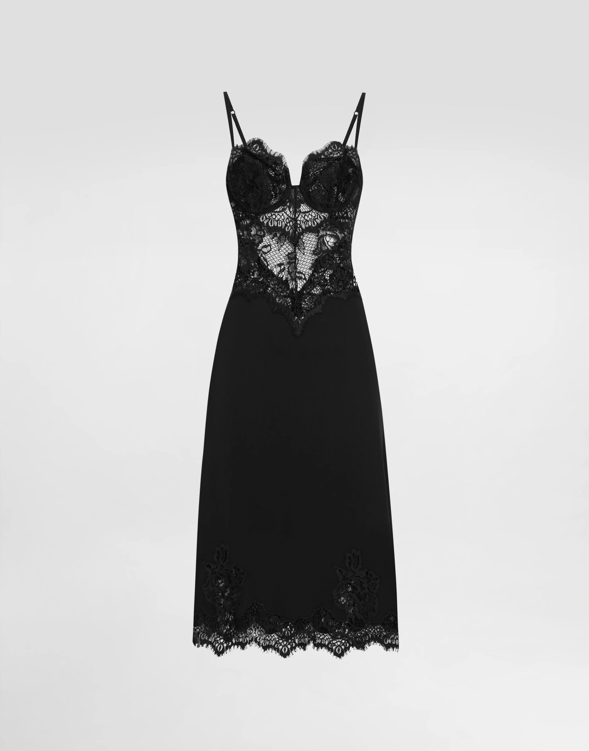 Lace and charmeuse calf-length slip dress - 1