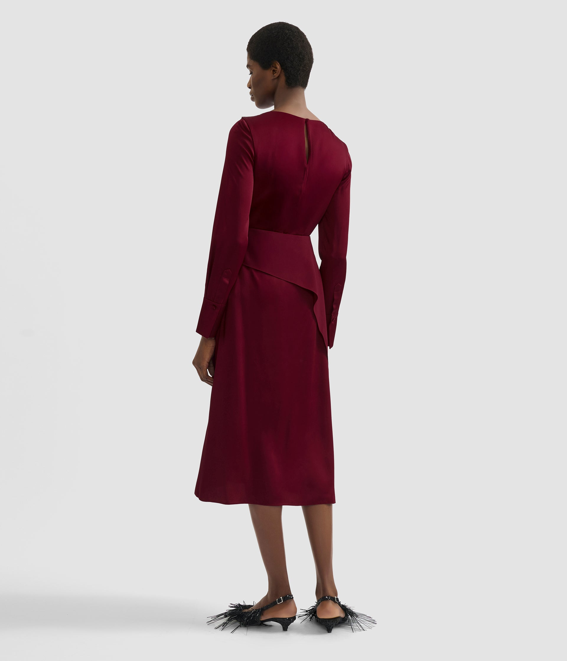DRAPED SATIN CADY LONG SLEEVE BLOUSE - 3