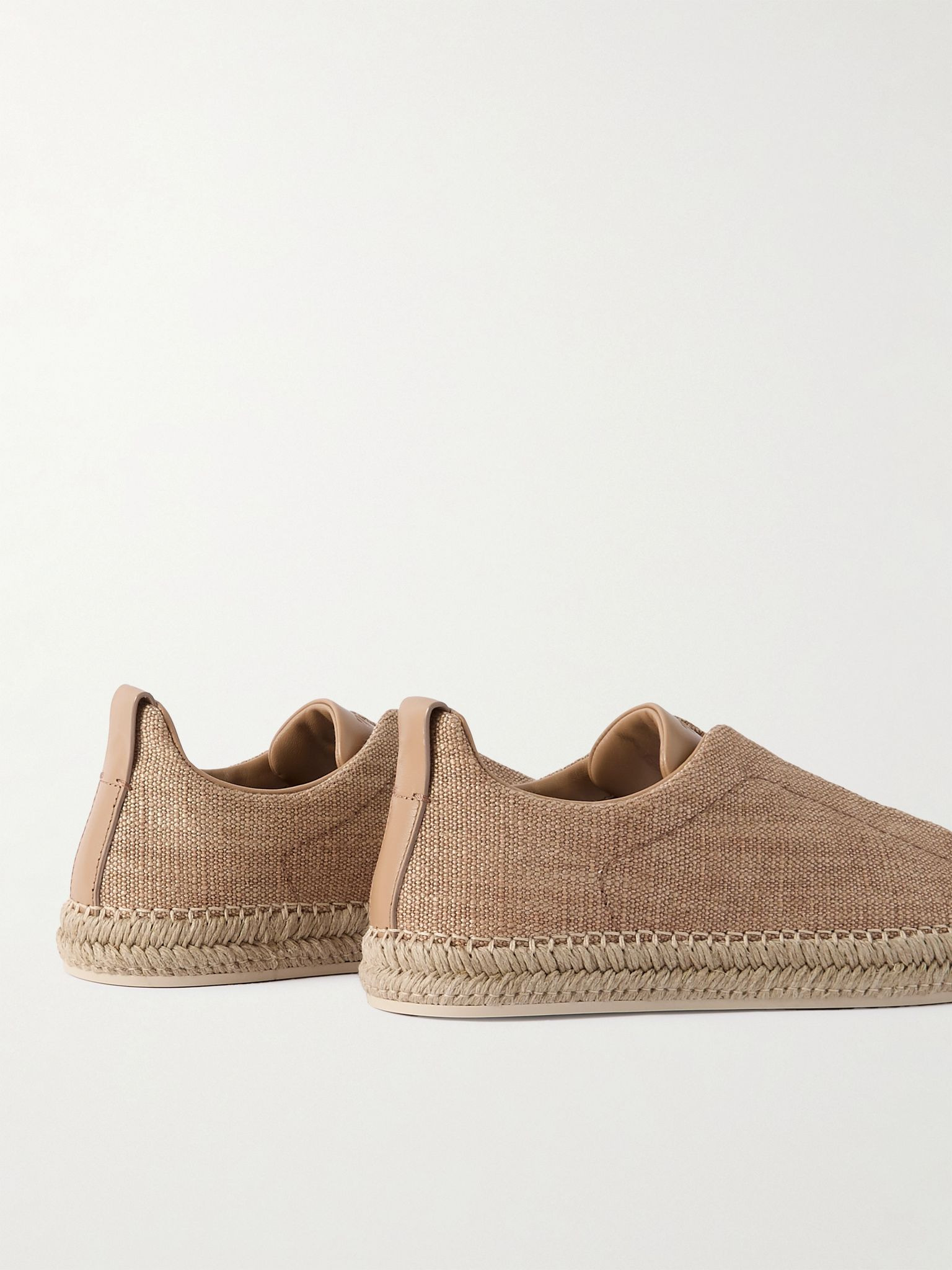 Triple Stitch™ Leather-Trimmed Canvas Slip-On Sneakers Tan - 5