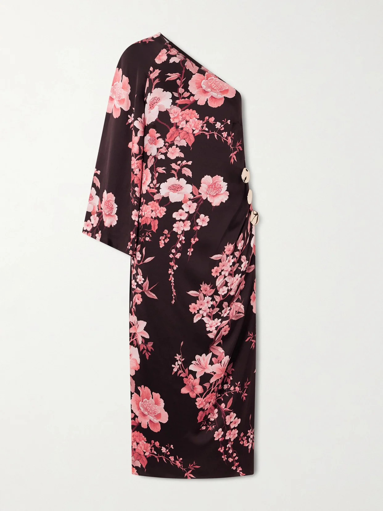 Atlantis One-sleeve Embellished Printed Satin Midi Dress - 1