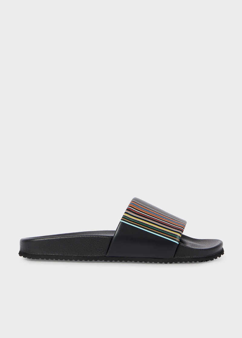 Black 'Signature Stripe' Detail 'Dru' Slides - 1
