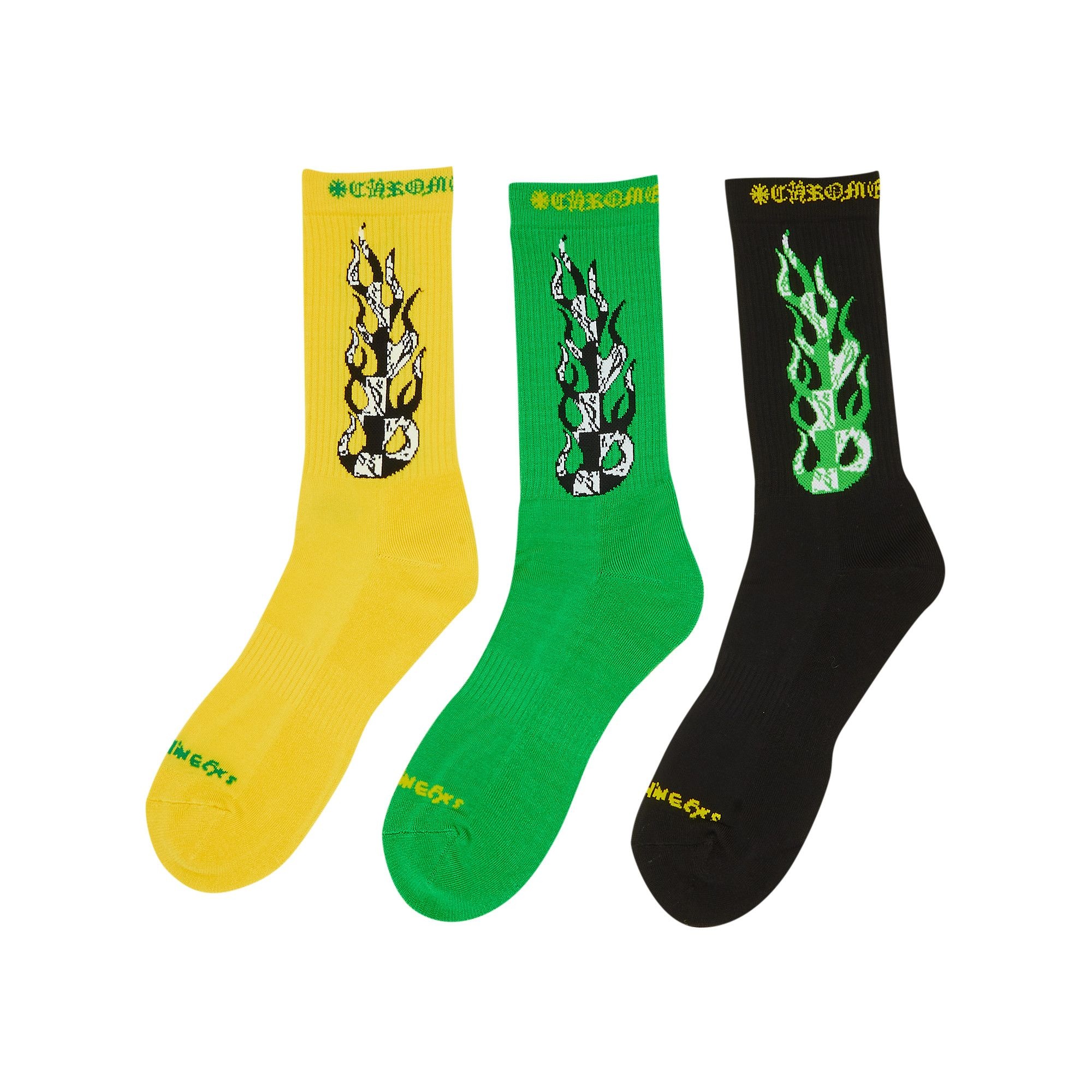 Chrome Hearts x Matty Boy Flame Socks 'Green/Yellow/Black' - 2