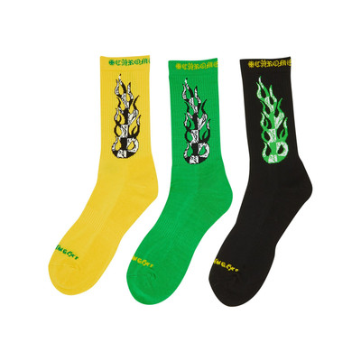 Chrome Hearts Chrome Hearts x Matty Boy Flame Socks 'Green/Yellow/Black' outlook