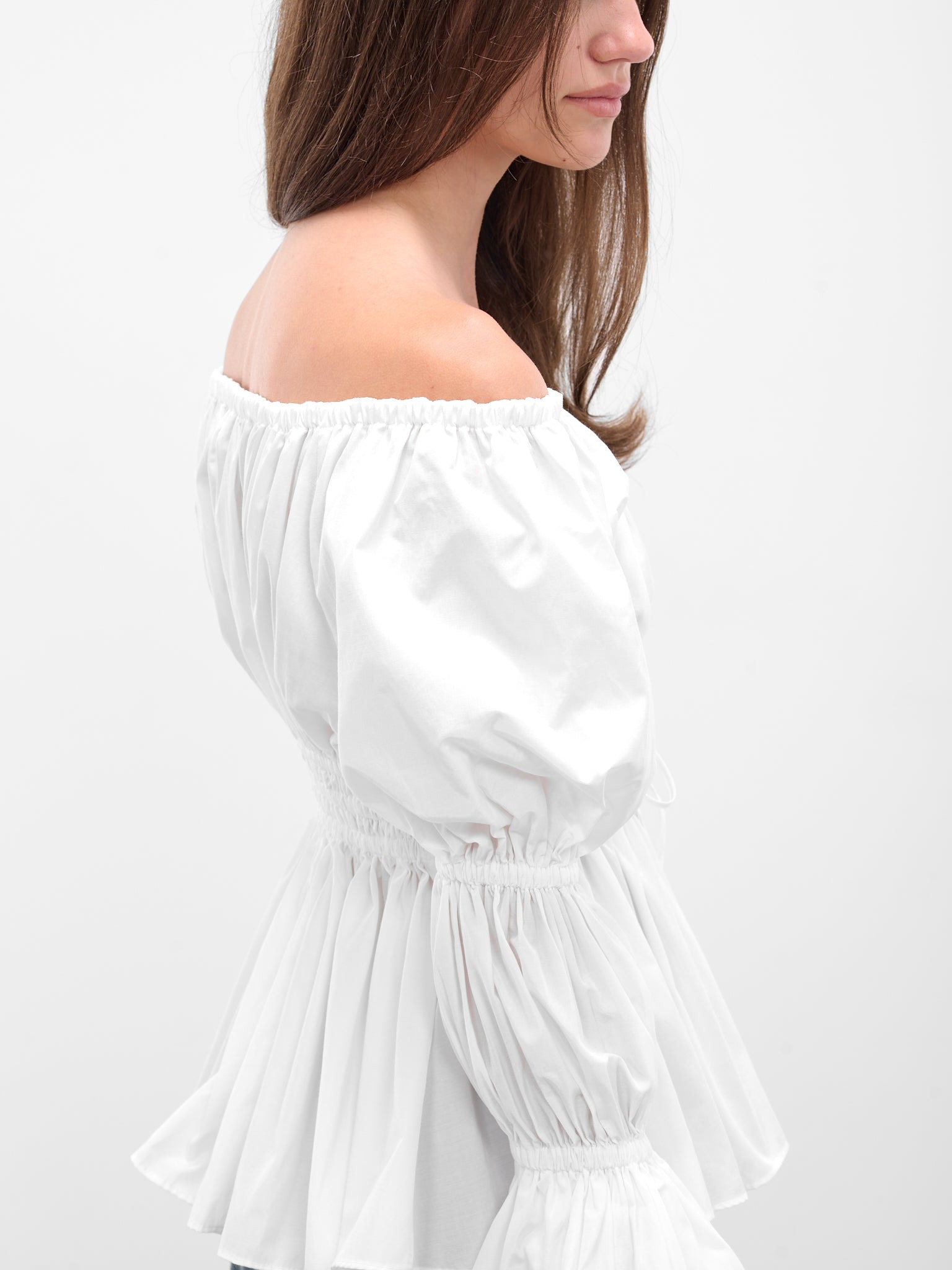White Taffeta Ruffled Blouse - 4