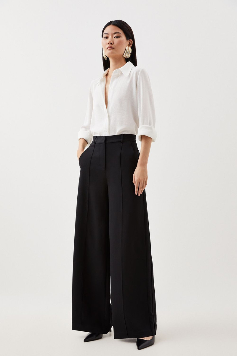 Petite Premium Woven Viscose Crepe Wide Leg Trouser 1