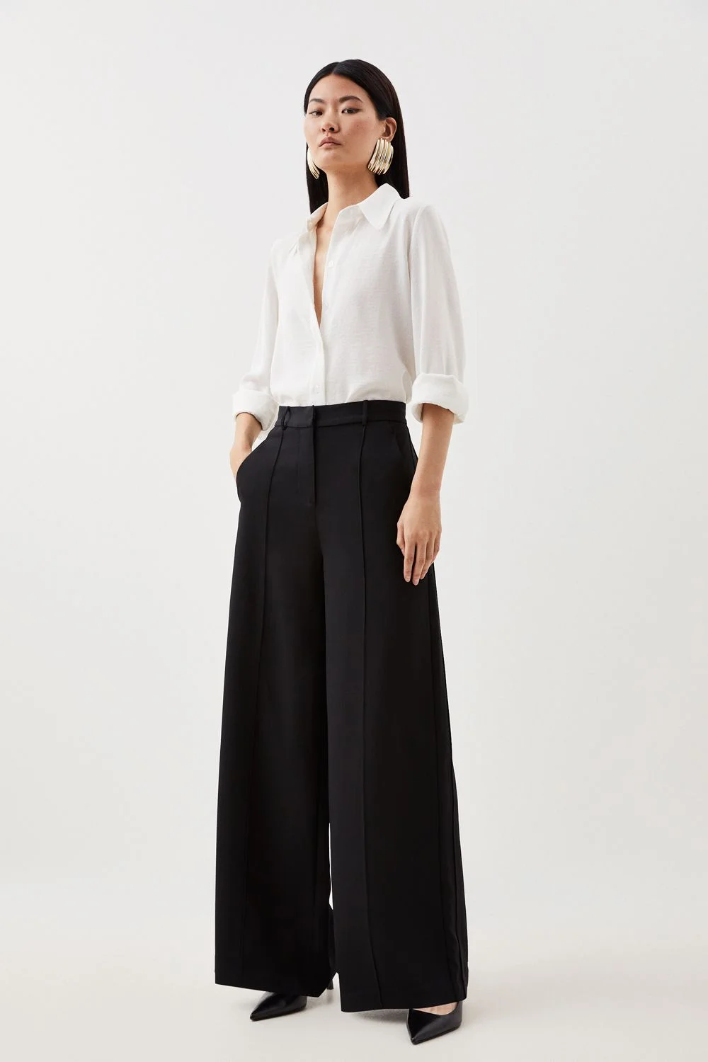 Petite Premium Woven Viscose Crepe Wide Leg Trouser - 1