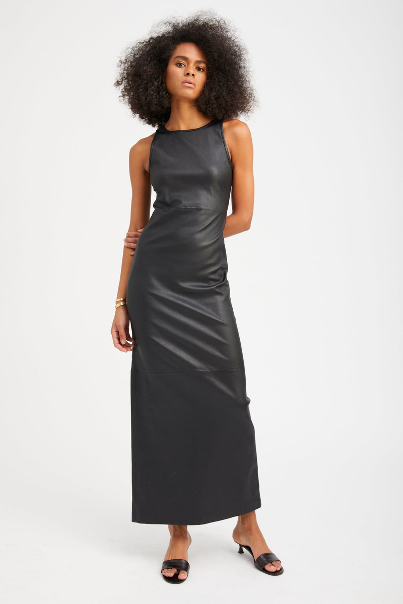 SPRWMN BLACK LEATHER AUDREY MAXI DRESS outlook