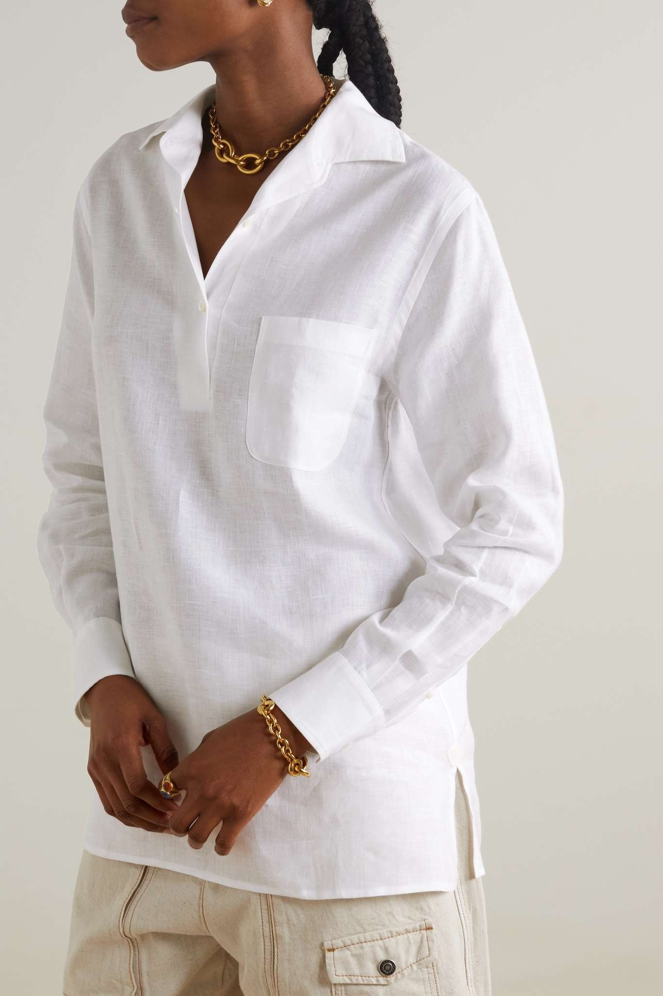Appliquéd linen shirt - 3