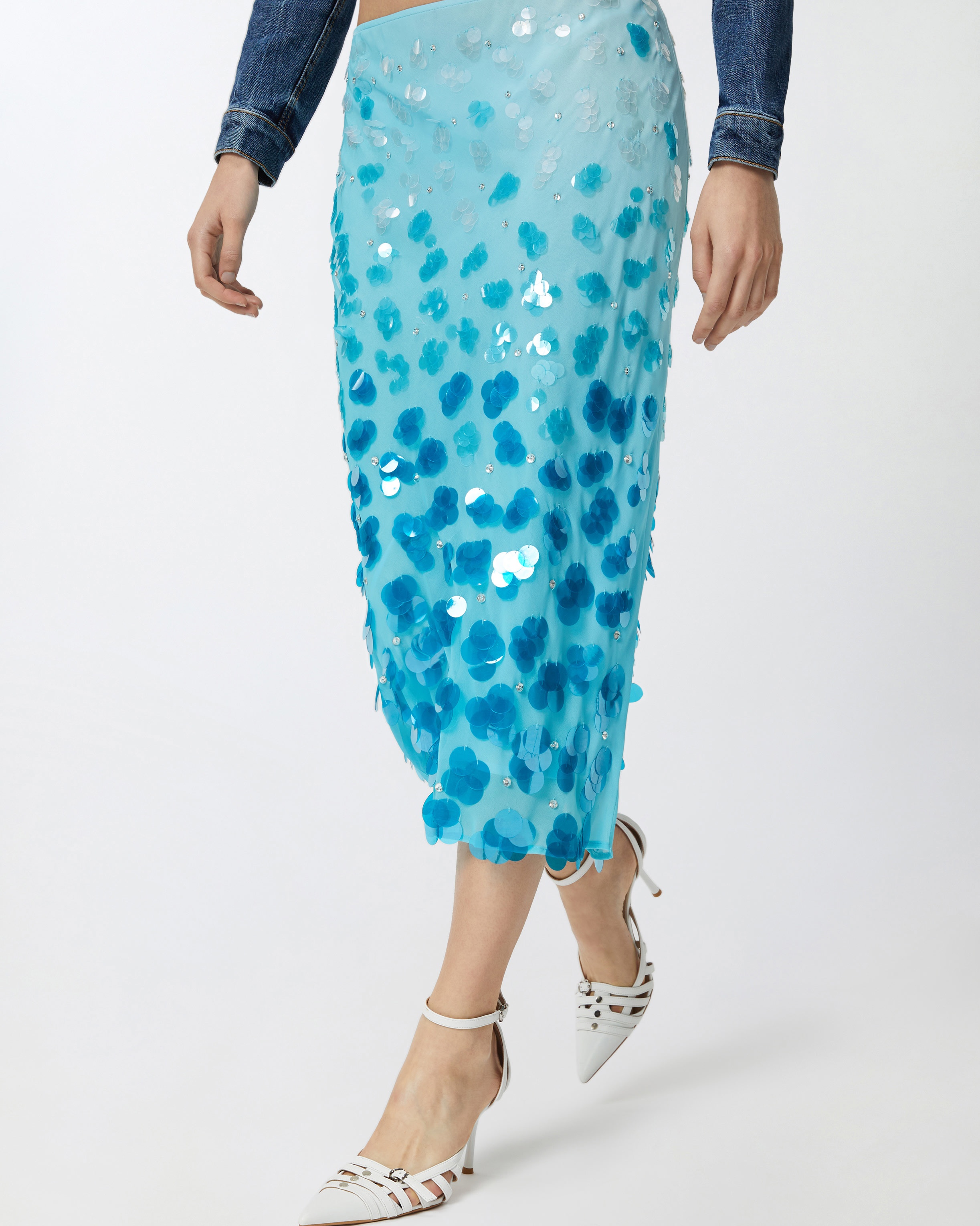 GRADIENT GEORGETTE CALF-LENGTH SKIRT WITH SEQUINS AND RHINESTONES - 5