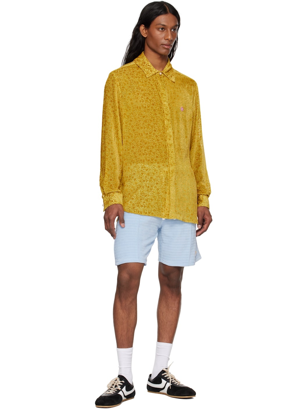 Yellow Floral Devoré Silk Shirt - 4