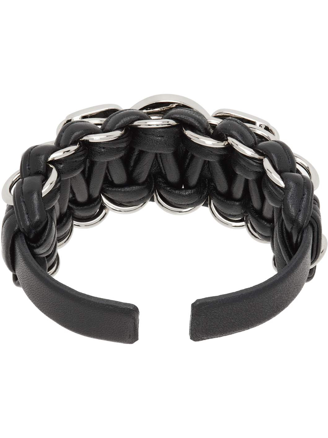 Black Leather Braid Bangle Bracelet - 2