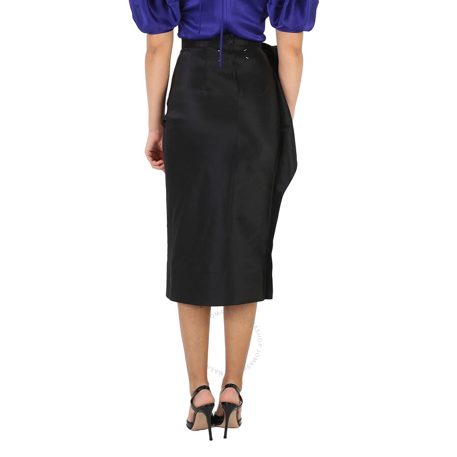 Maison Margiela Ladies Black Floral-Detail Midi Skirt - 5