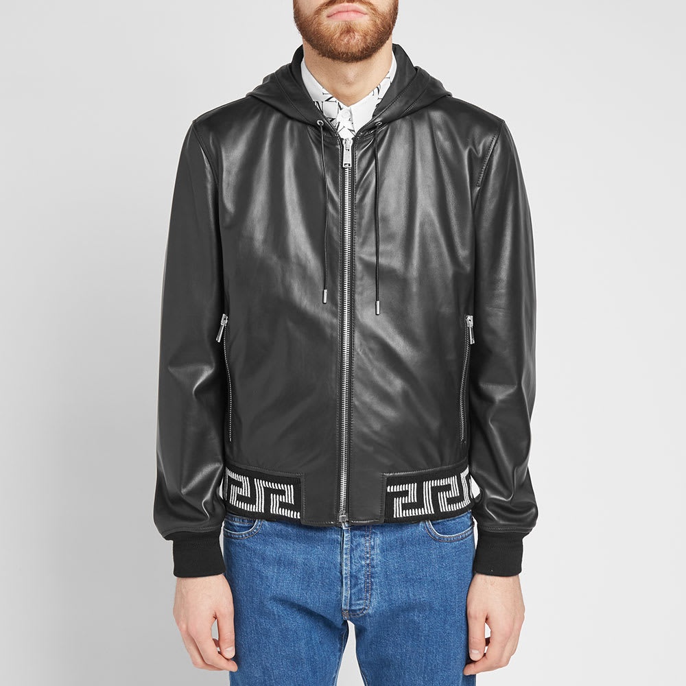 Versace Hooded Greek Rib Leather Jacket - 4