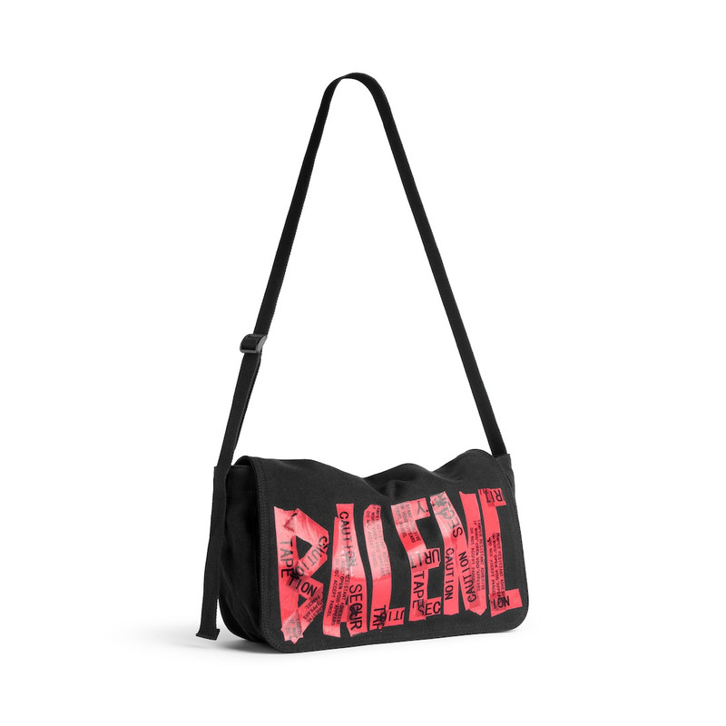 Men's Tape Type Flap Messenger Bag Small in Black/red 2