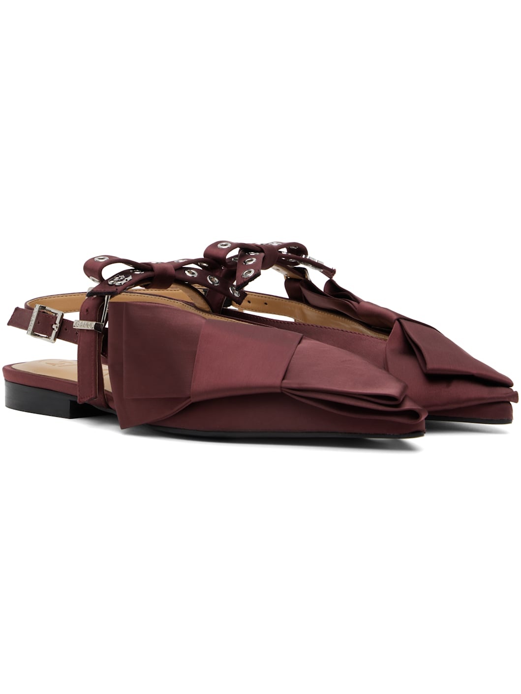 Burgundy Big Bow Slingback Flats - 4