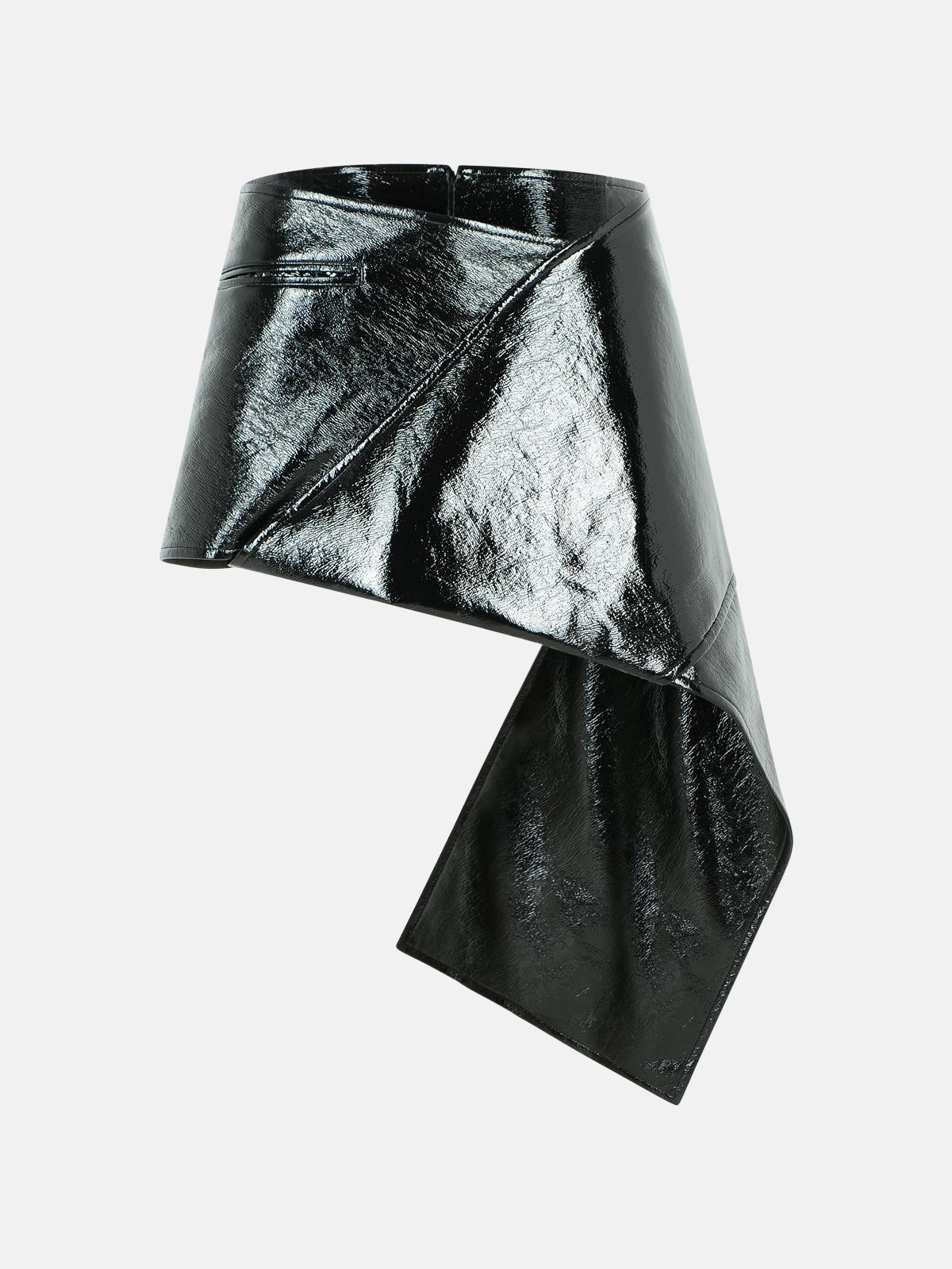'VINYL' BLACK COTTON BLEND MINISKIRT - 1