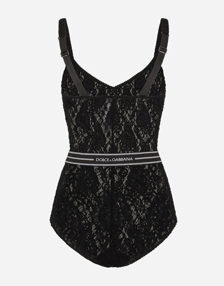Lace lingerie bodysuit with branded elastic - 3