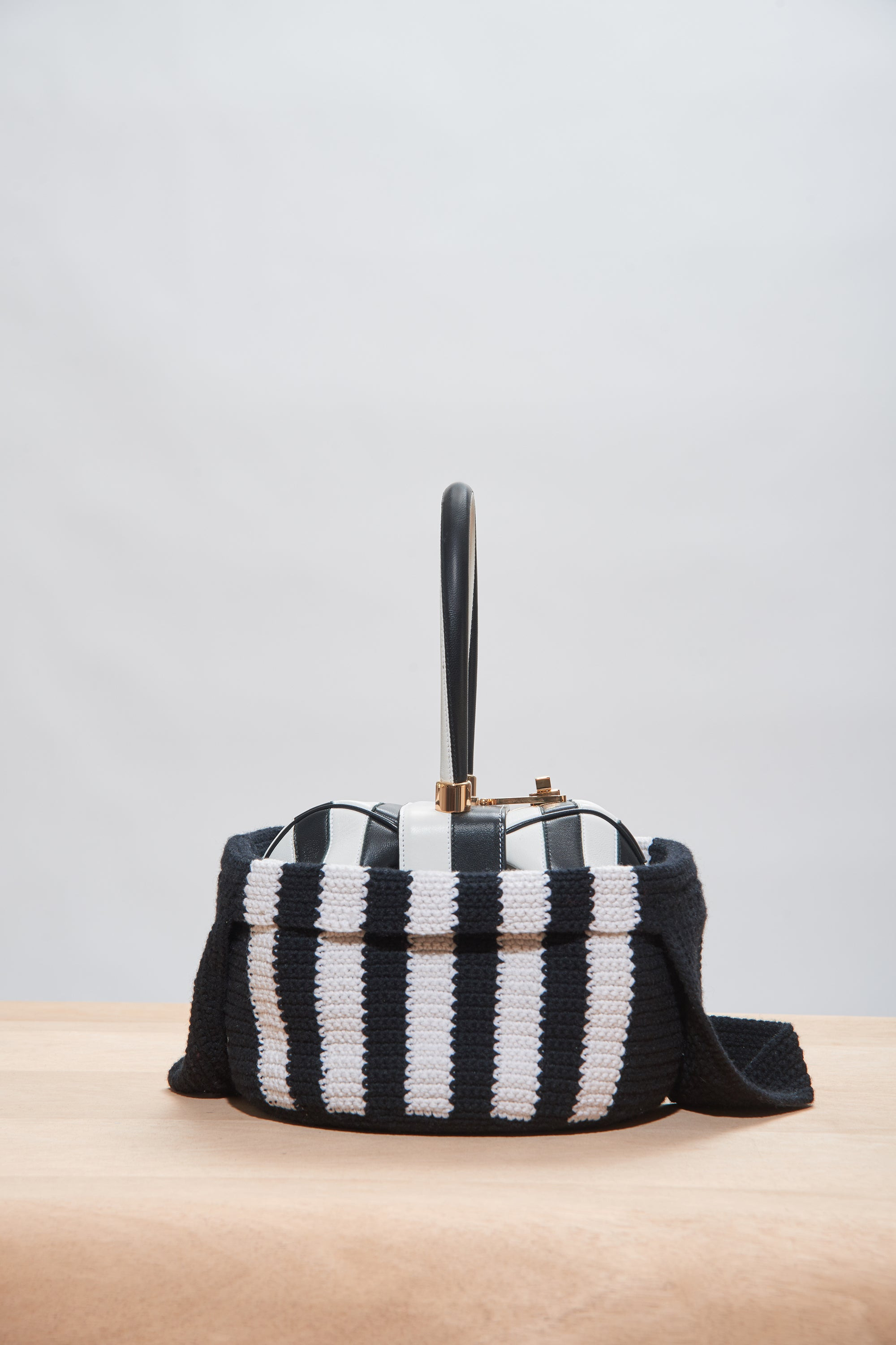 Crossover Knit Bag in Black & Ivory Cashmere - 5