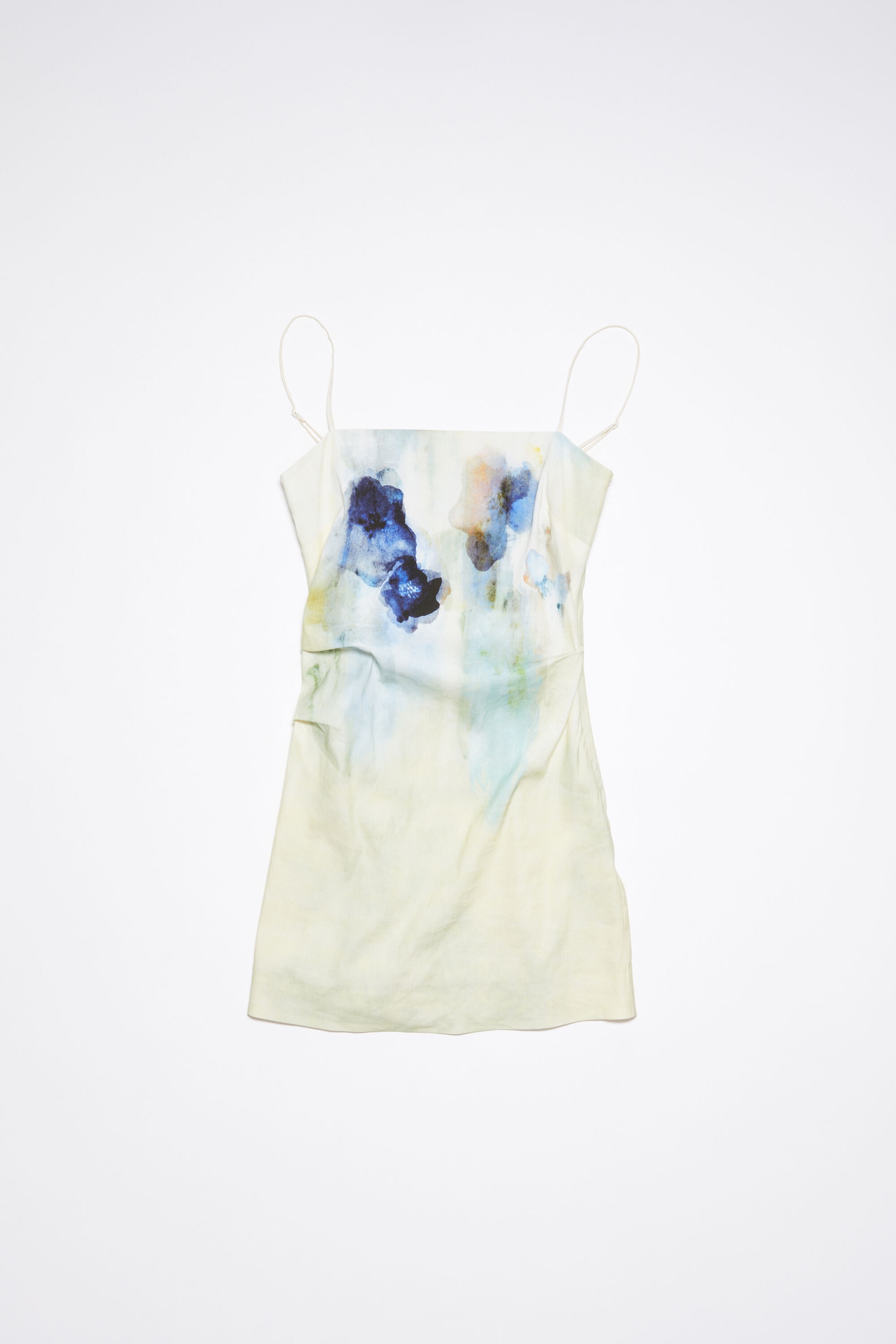 Linen blend strap dress - Blue - 1