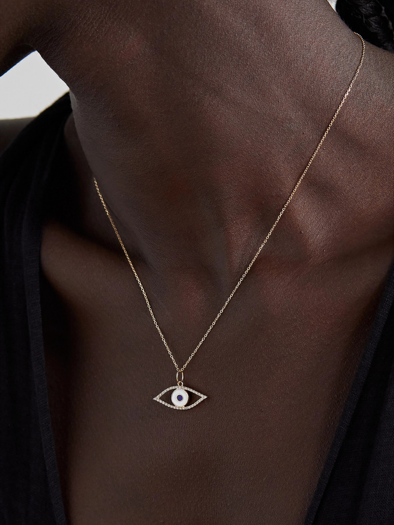 MATEO Eye Of Protection 14-karat Gold, Enamel And Diamond Necklace outlook