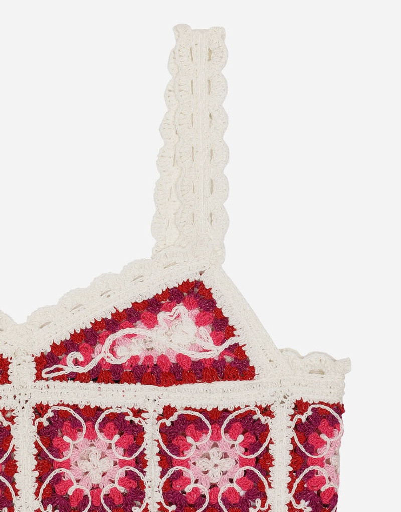 Brick-stitched crochet bustier top with Majolica print 3