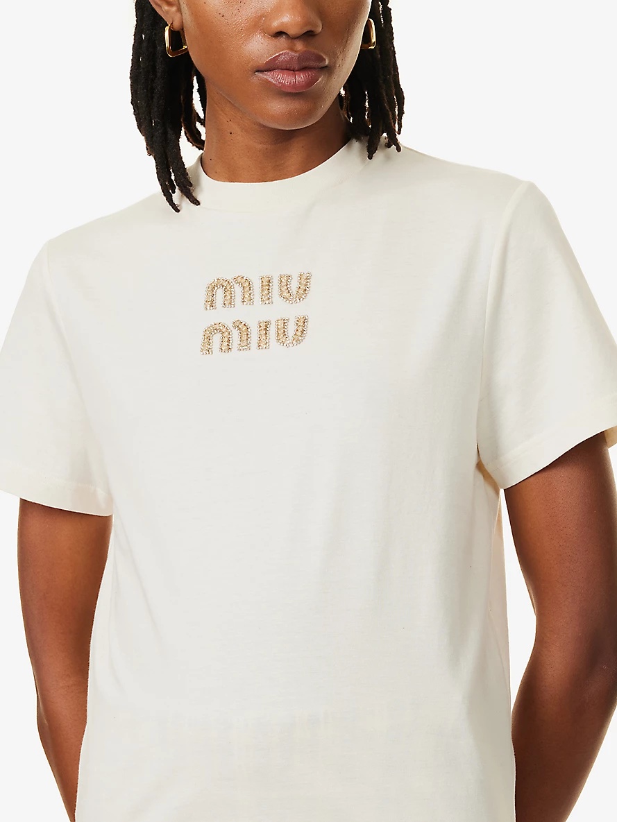 Round-neck brand-embellished cotton-jersey T-shirt - 5