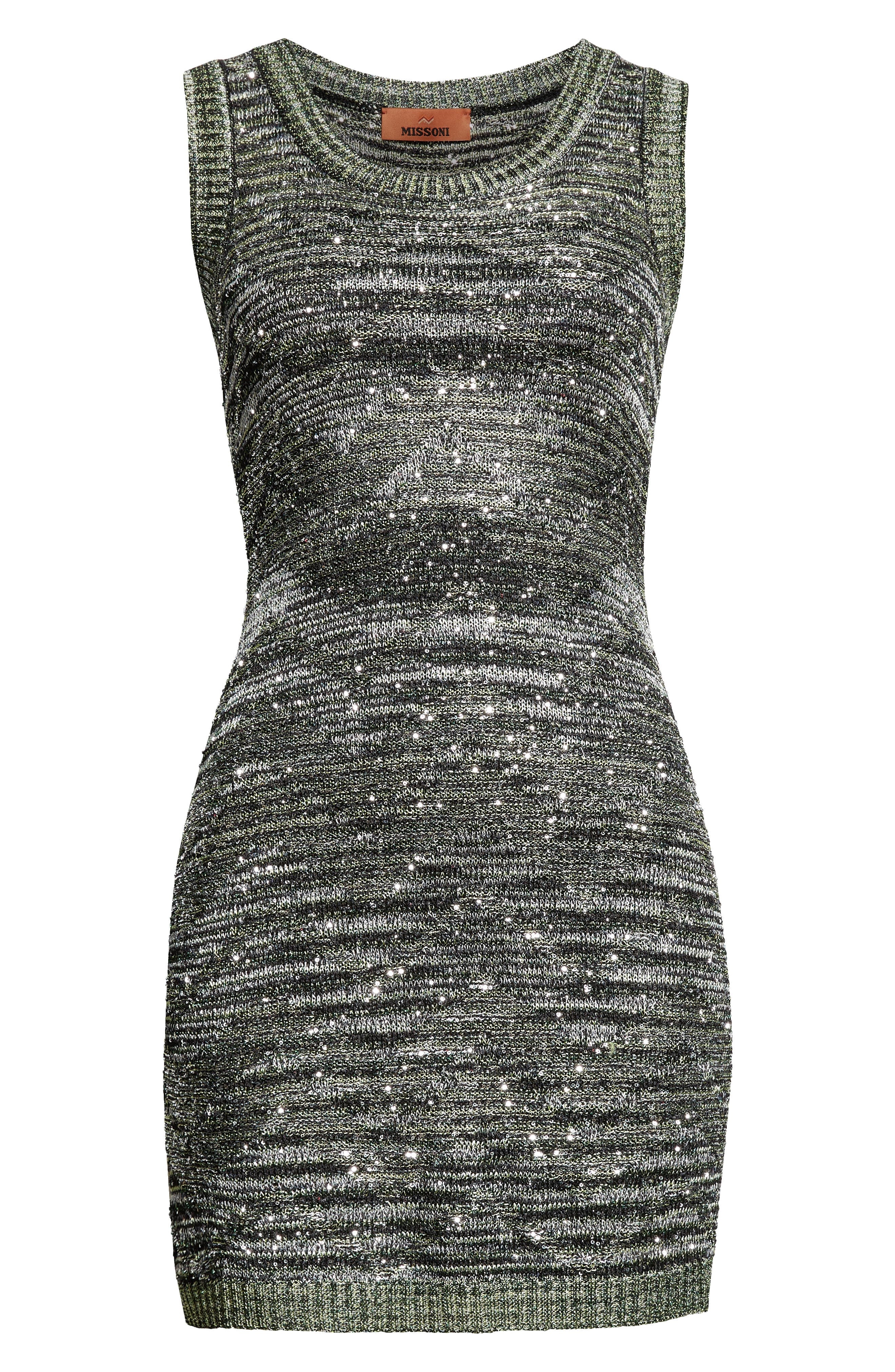 Missoni Metallic Space Dye Stripe Mini Sweater Dress in Space Dyed Black/Green at Nordstrom - 5
