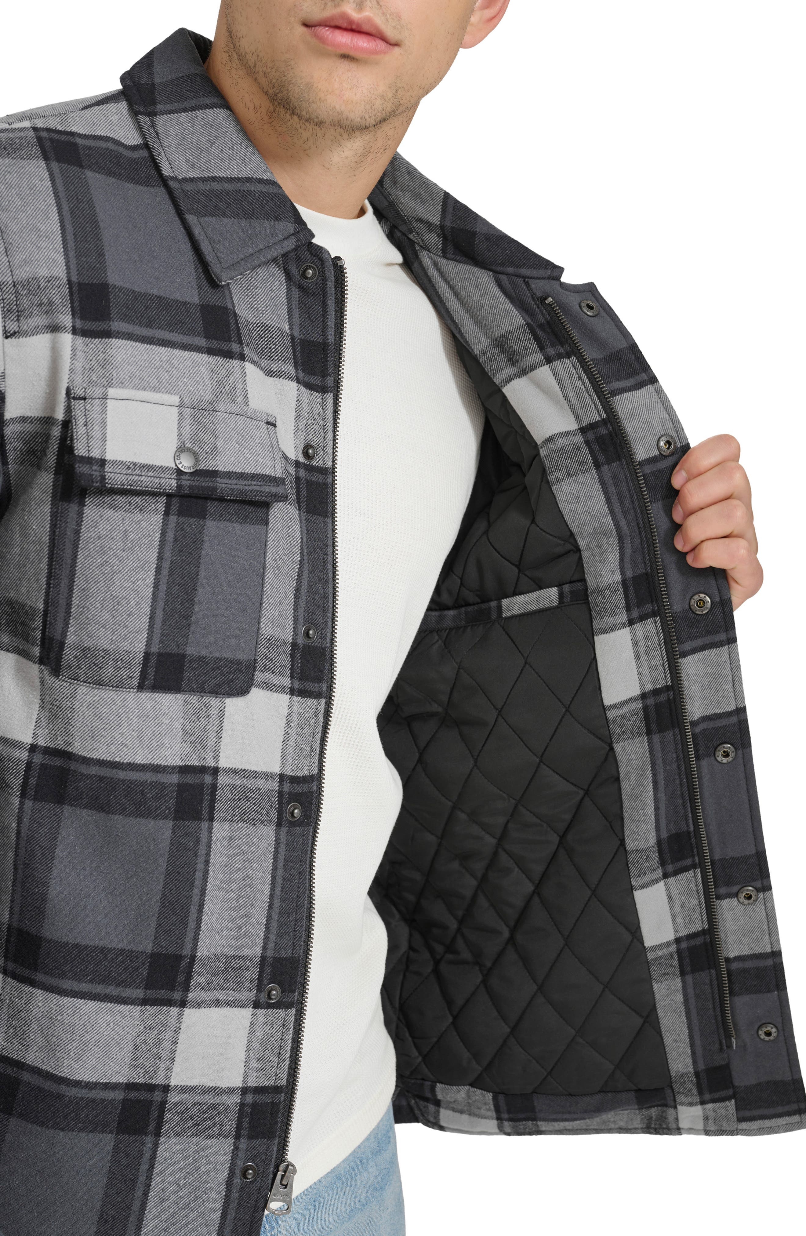 levi's Quilt Lined Cotton Shacket in Grey/Black/White Multi at Nordstrom - 4