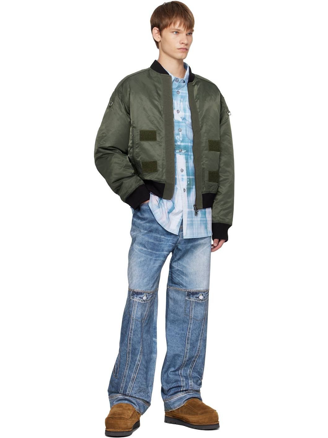 Khaki Flight Layered Washed Bomber Jacket - 4