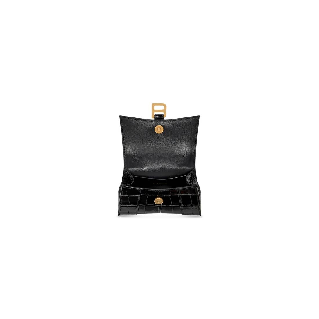 Women's Hourglass Mini Handbag With Chain Crocodile Embossed in Black - 6