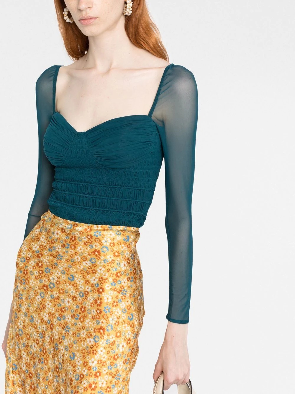 gathered-detail long-sleeve top - 5
