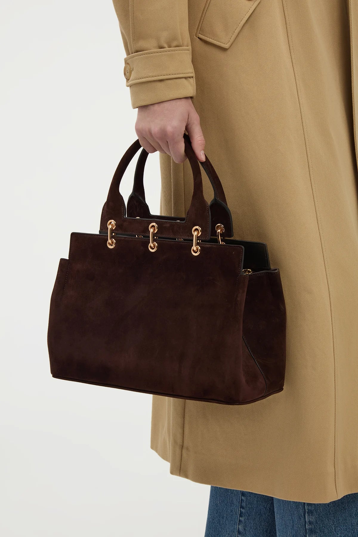 Small Amethyst Bag in Dark Brown Suede - 2