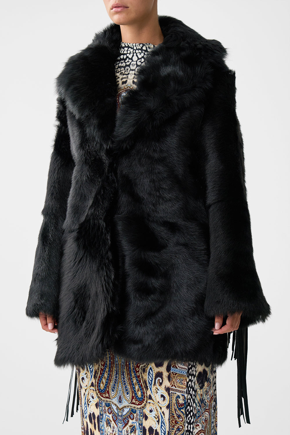 SHEARLING COAT WITH REMOVABLE FRINGING - 5