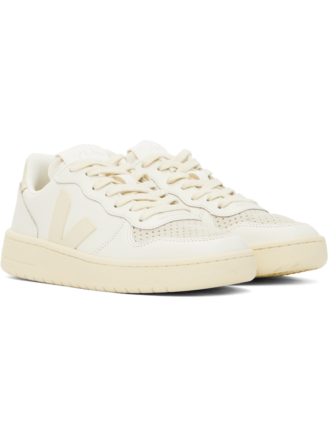 Off-White & Beige V-10 Leather Sneakers - 4