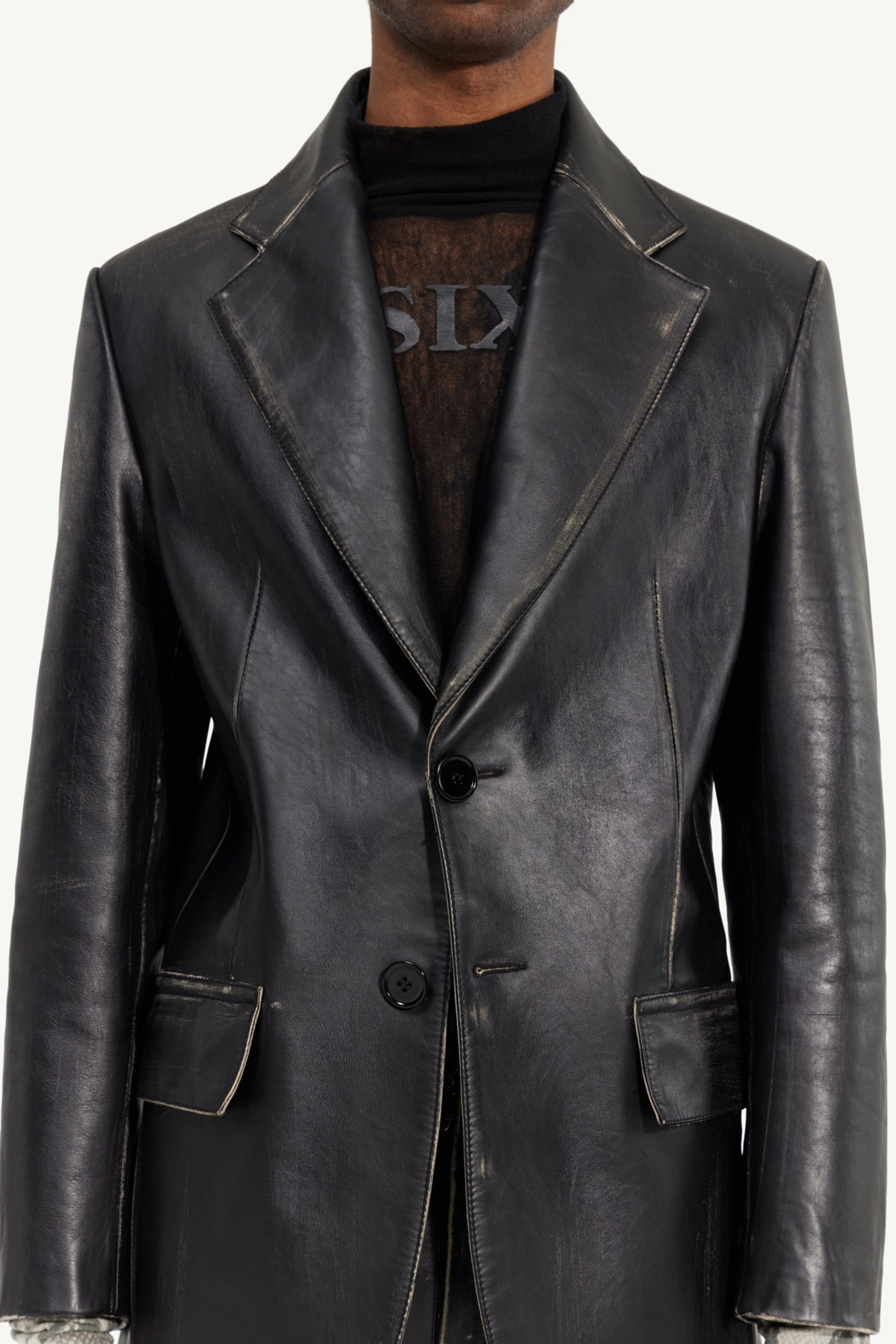 Cropped leather blazer - 5