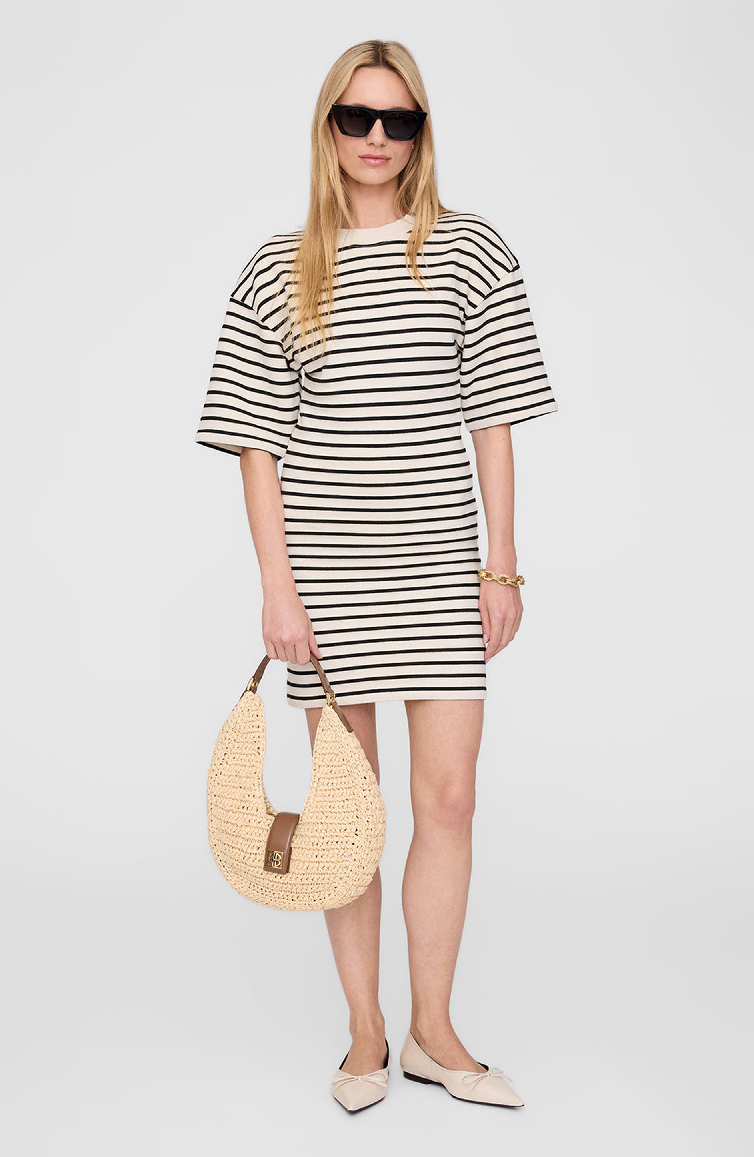 ANINE BING French Terry Mona Dress in Black /White Stripe at Nordstrom - 1