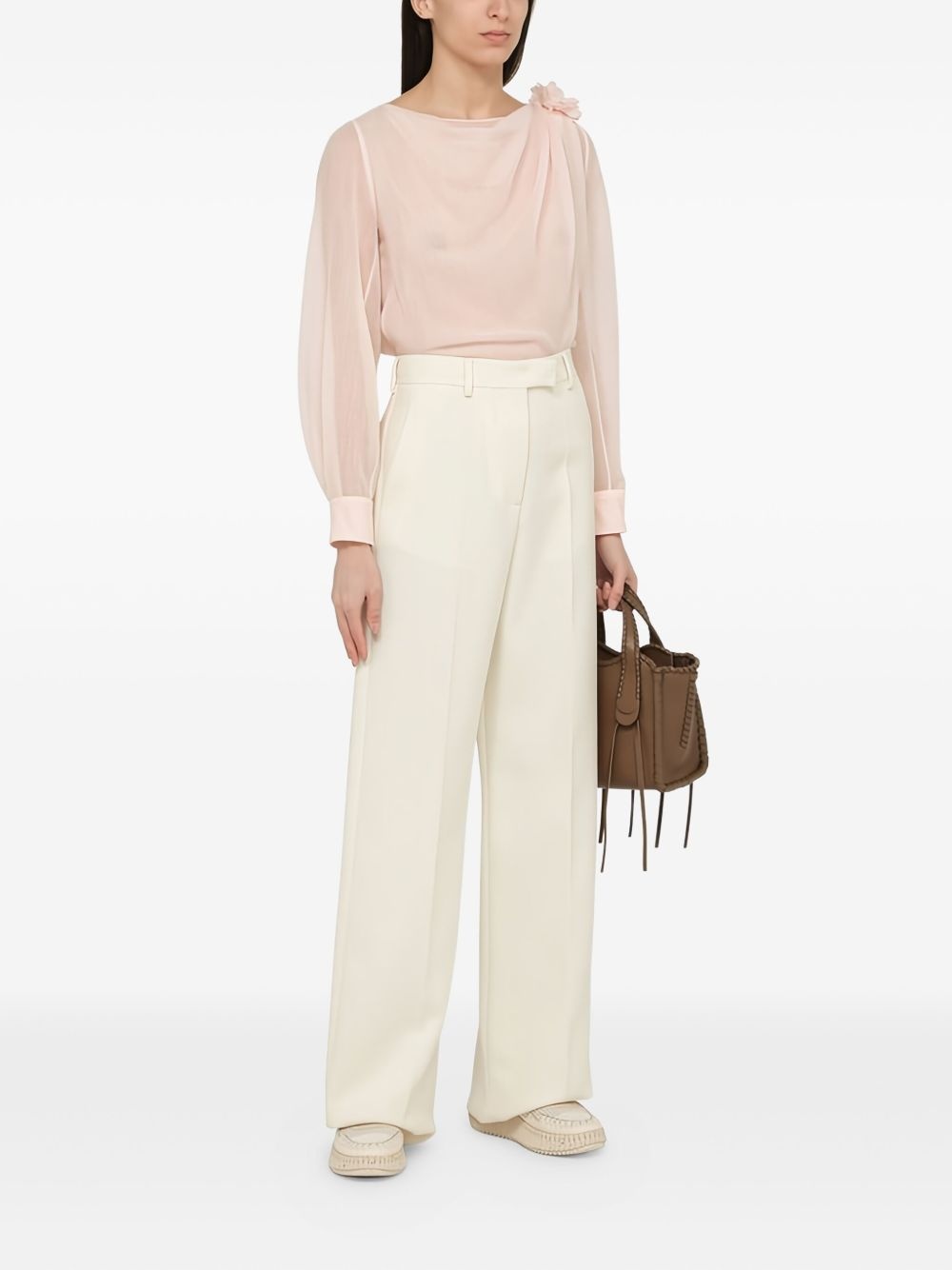 draped flower-embellished top - 2