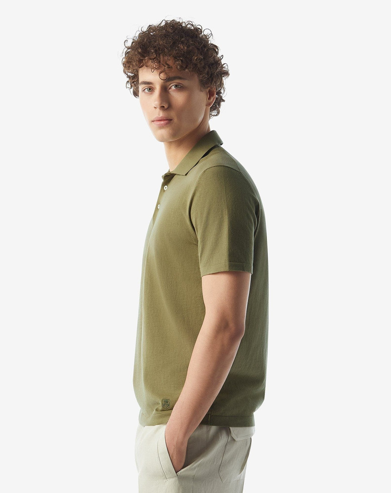CORNELIANI Pale green button-up ice cotton polo shirt outlook