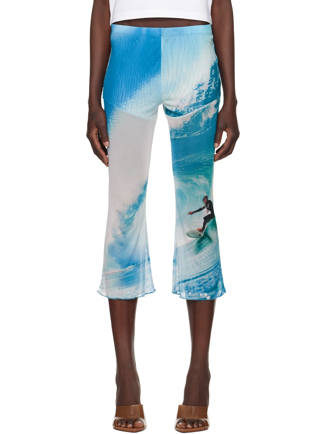 Blue Mesh Capri Wave Leggings - 1