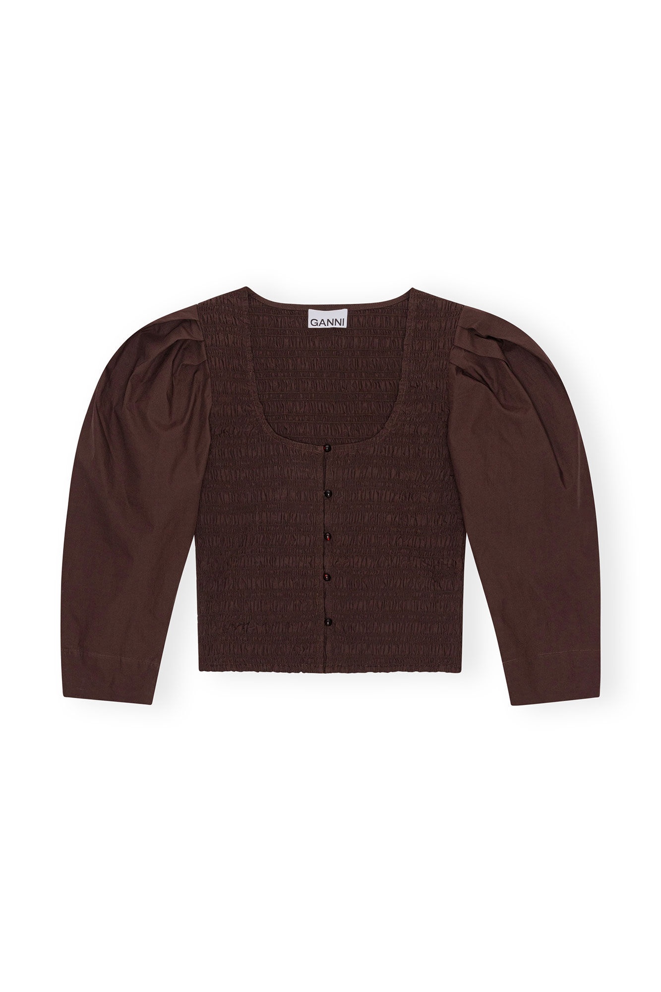BROWN COTTON POPLIN SMOCK BLOUSE - 1