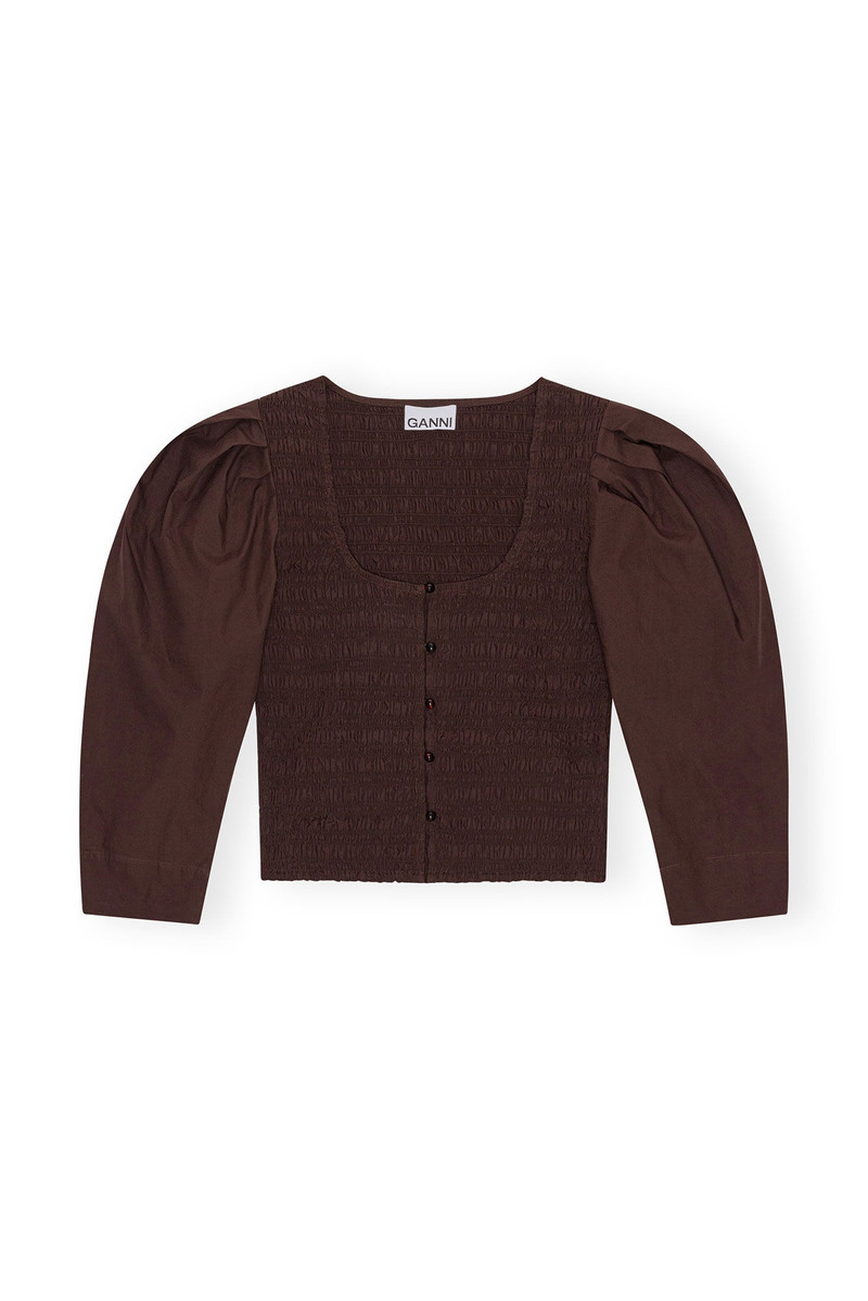BROWN COTTON POPLIN SMOCK BLOUSE - 1