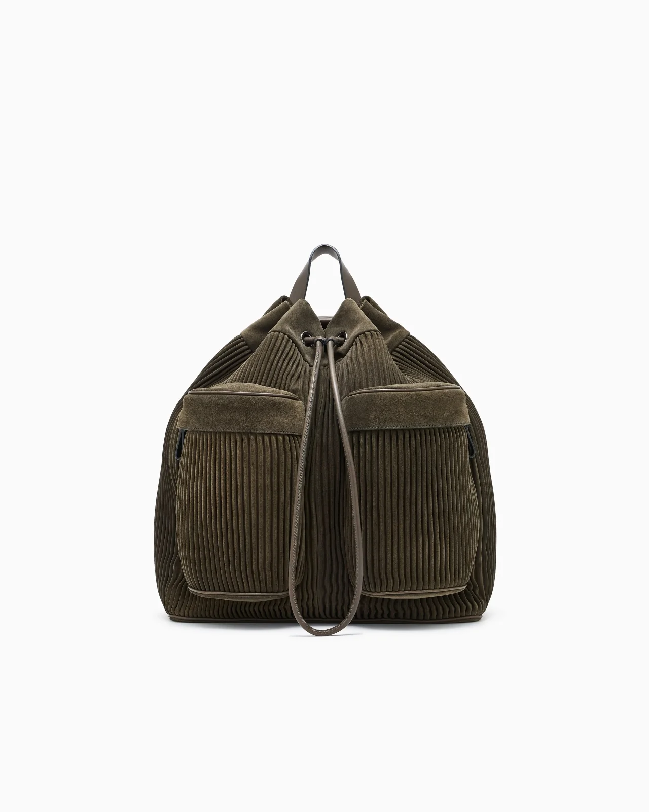 PLEATED SUEDE LEATHER BACKPACK WITH POCKETS AND DRAWSTRING - 1